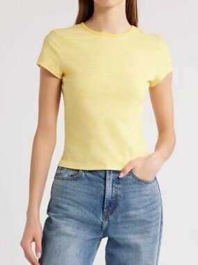 Lioness In Bloom Stripe Baby tee yellow women's size XS